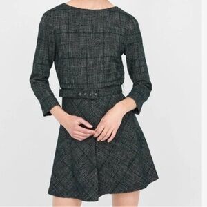 Zara Women's Green Plaid Tweed Dress